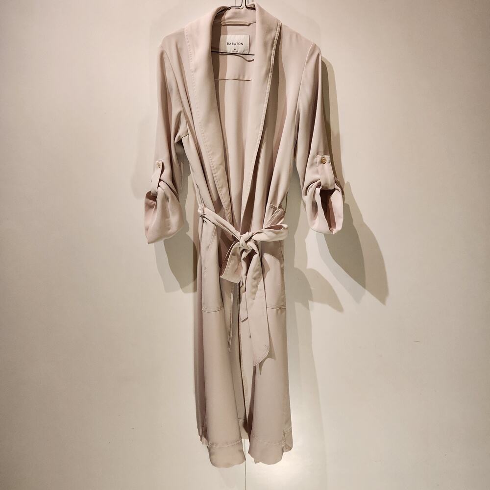 Aritzia Babaton Cream Flowy Trench Coat Sz XS Light Weight Quiet Luxury Neutral - Picture 3 of 11